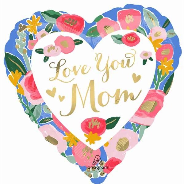 Love You Mom Prints Jumbo Heart Foil Balloon