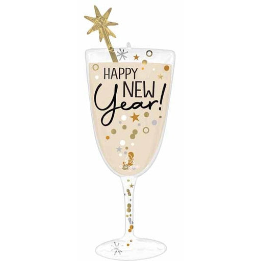 Bubbly Happy New Year Glass-Shaped Foil Balloon, 40 Inch