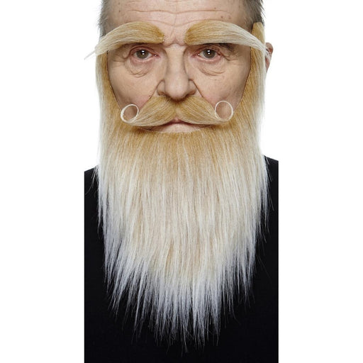 Blonde and White Costume Beard, Moustache and Eyebrow Set