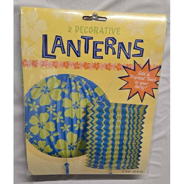 Blue Hibiscus Print Paper Lanterns, 2 Pack
