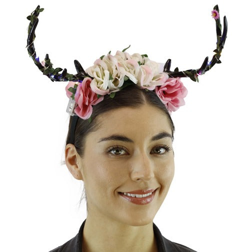 Black Antler Headband with Flowers