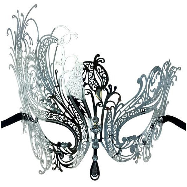 Silver Metal Venetian Mask with Decorative Stones
