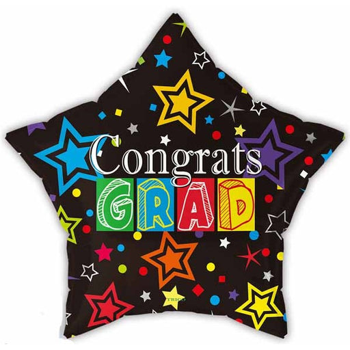 Congrats Grad Black Star Foil Balloon, 18 Inch