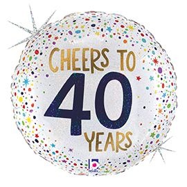 Cheers to 40 Years 18-Inch Round Holographic Foil Balloon