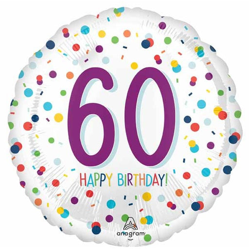 60th Birthday Confetti 18-Inch Round Foil Balloon