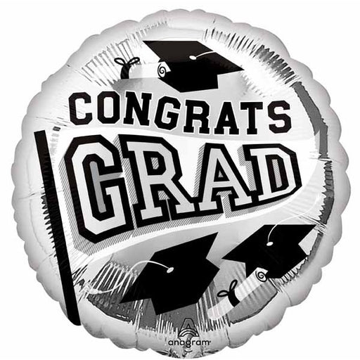 Silver Graduation 18-Inch Round Foil Balloon
