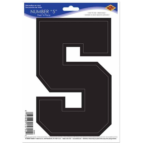 Black Number 5 Peel N Place Decoration