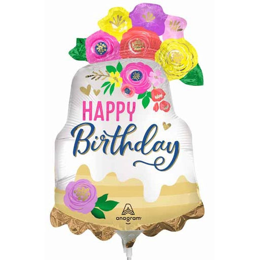 Artful Floral Happy Birthday Mini Shape Foil Balloon