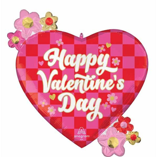 25" Checkerboard Happy Valentine's Day Heart Foil Balloon