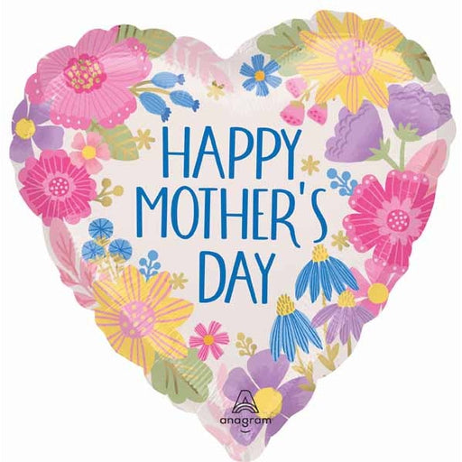 Happy Mother's Day Botanical Lines 18" Heart Foil Balloon
