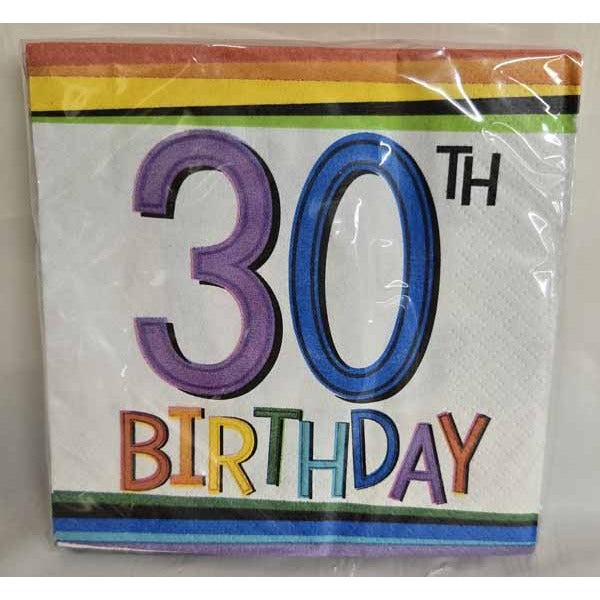 Rainbow 30th Birthday Beverage Napkins, 16 Count