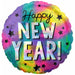 Happy New Year Stars 18-Inch Round Holographic Foil Balloon