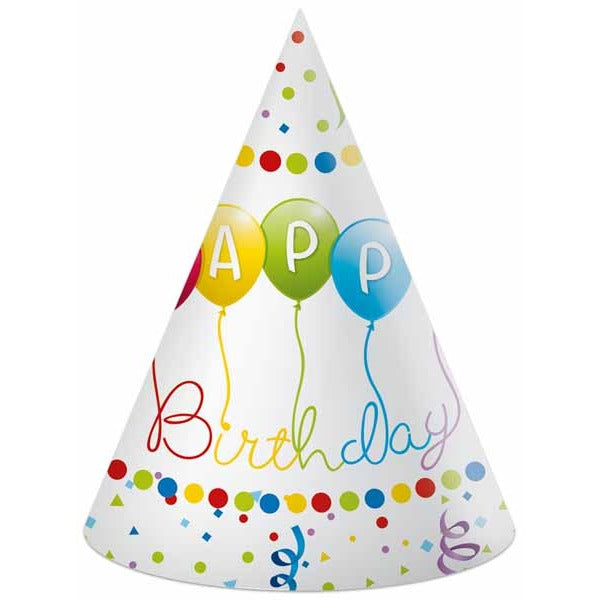 Happy Birthday Streamers Paper Party Hats, 6 Pack