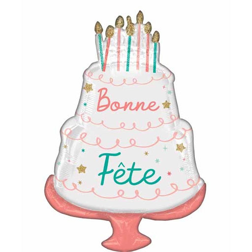Bonne Fête Cake Shaped Foil Balloon, 28 Inch