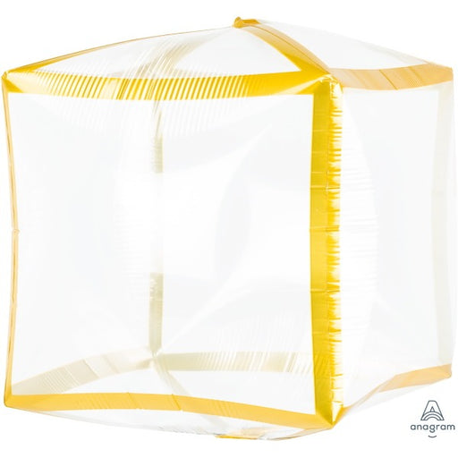 Clear Gold Trim Cubez Foil Balloon, 15 Inch