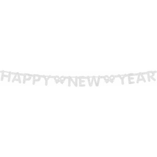 Silver Glitter Print Happy New Year Banner, 5 ft