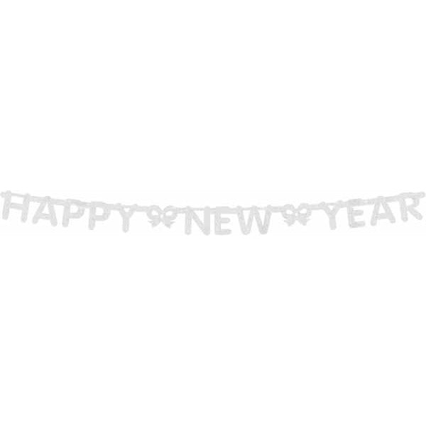Silver Glitter Print Happy New Year Banner, 5 ft