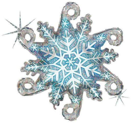 "38-Inch Linky Holographic Snowflake Christmas Balloon - Sparkling Silver and Blue