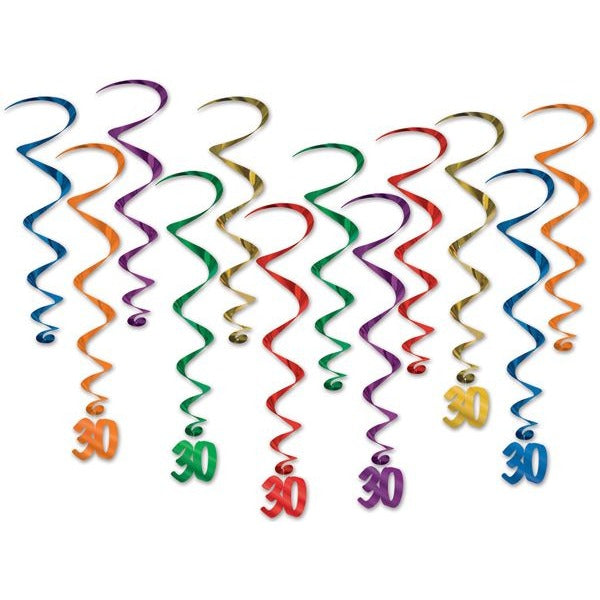 30th Birthday Hanging Whirls, 12 Pack