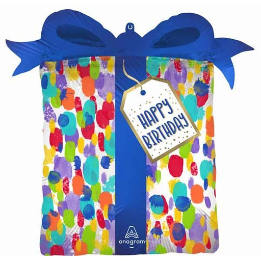 27-Inch Satin Painterly Dots Happy Birthday Foil Balloon