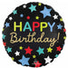Satin Happy Birthday Stars 18-Inch Round Foil Balloon