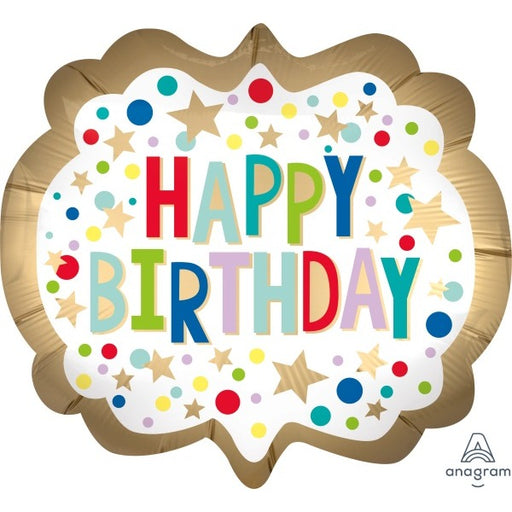 Gold Happy Birthday Marquee Dot Balloon, 25 Inch