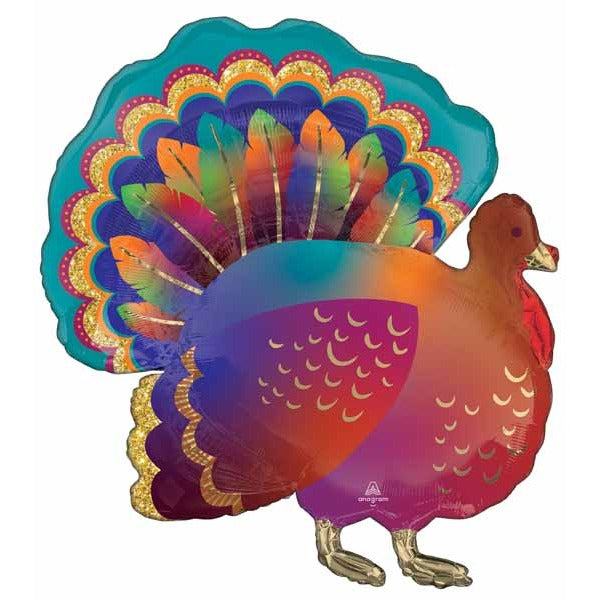 32-Inch Glitter Turkey Foil Balloon