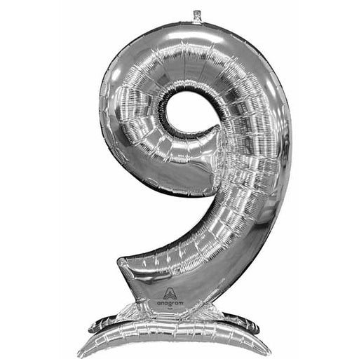 Silver Number 9 Stand-Up Balloon, 50 Inch