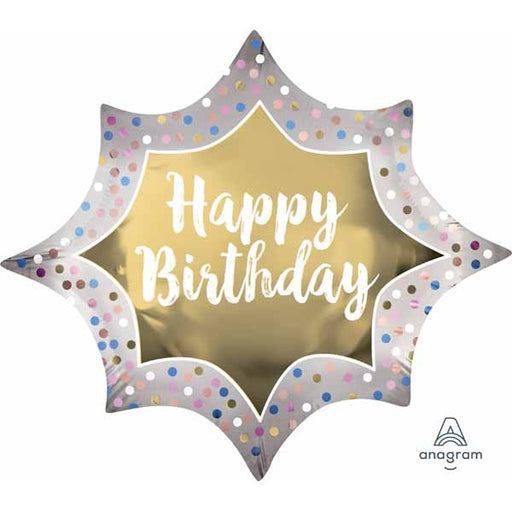 Happy Birthday Satin Gold Burst Foil Balloon, 35 Inch
