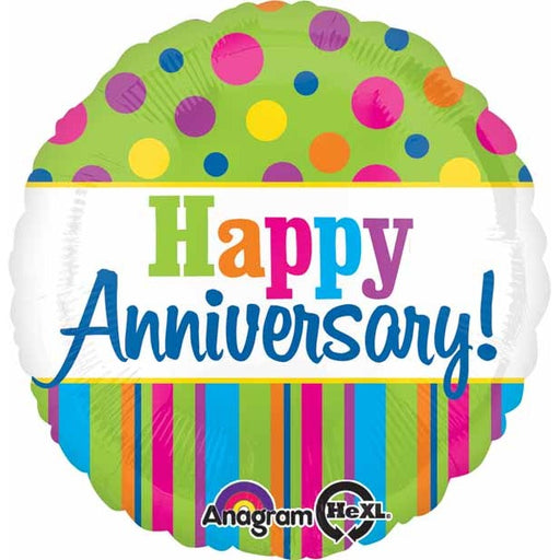 18 Inch Bright Happy Anniversary Round Foil Balloon