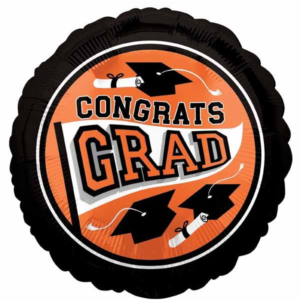 True to School Orange 18-Inch Round Graduation Foil Balloon