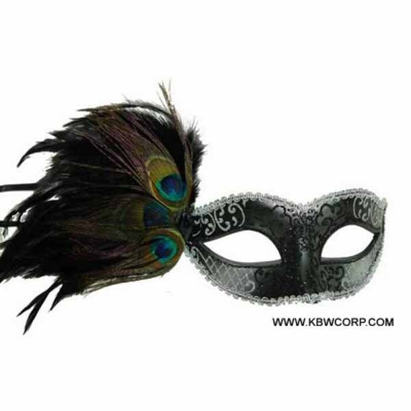 Black Peacock Feather Masquerade Mask