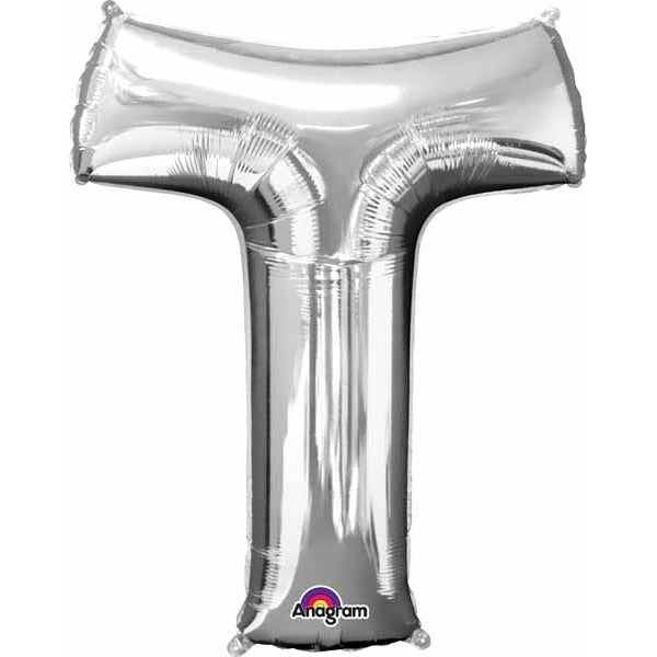 16-Inch Silver Letter T Foil Balloon