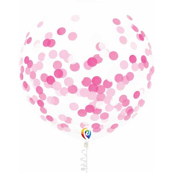 Qualatex 17-Inch Pink Confetti Balloons with Ribbon, 3 Count