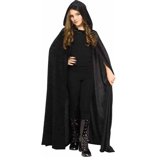 Children's Black Hooded Velour Cape, One Size
