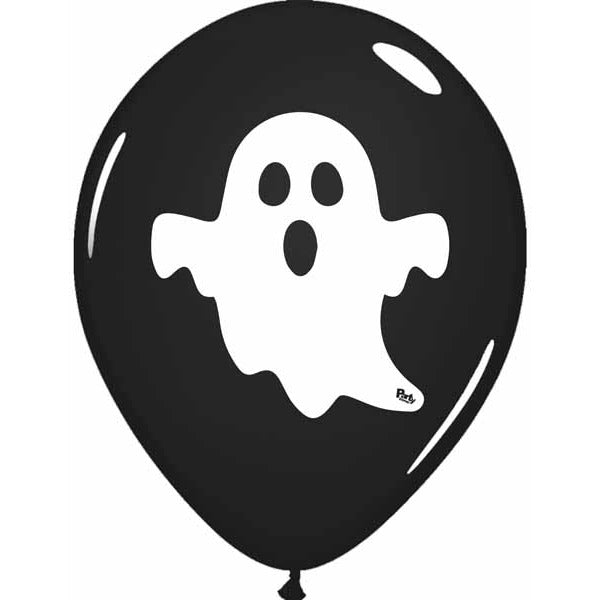 12-Inch Black Ghost Print Latex Balloons, 50 Count