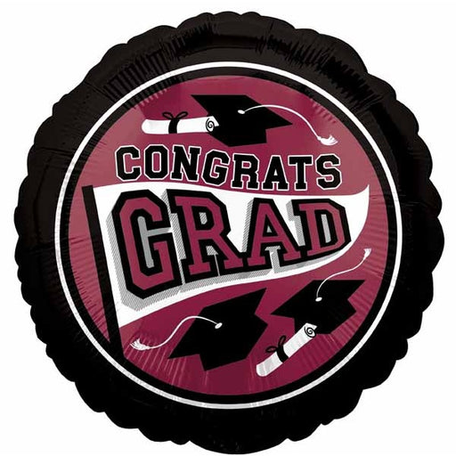True to School Berry 18-Inch Round Graduation Foil Balloon