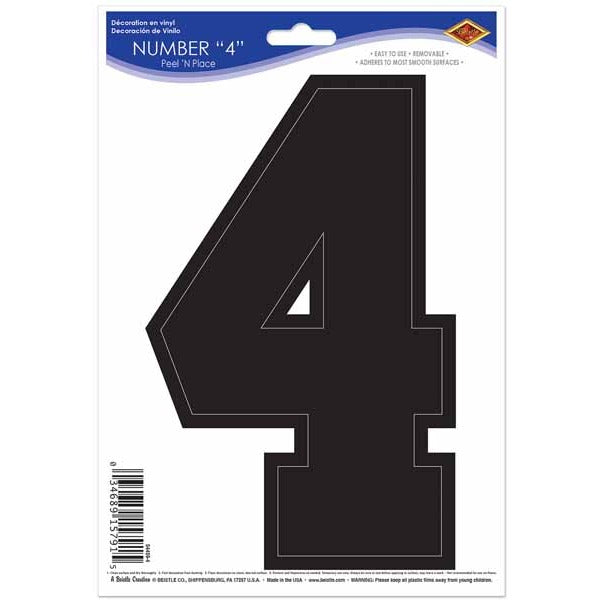 Black Number 4 Peel N Place Decoration