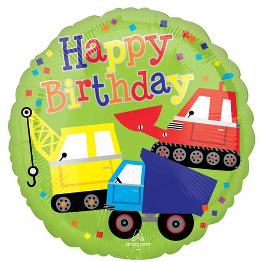 Happy Birthday Trucks 18-Inch Round Foil Balloon