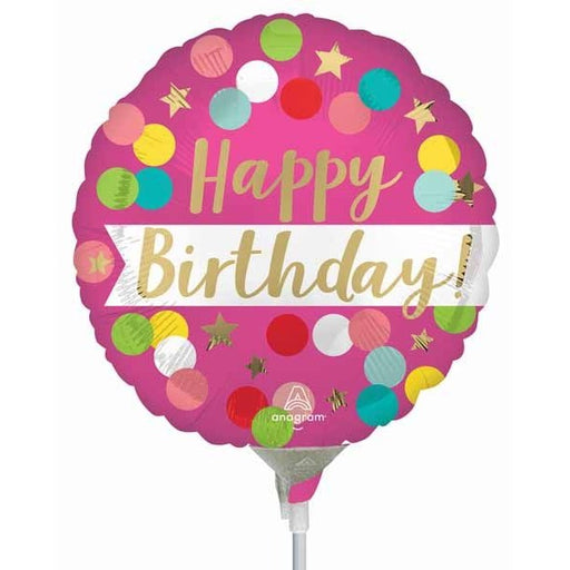 Satin Happy Birthday Pink Confetti 9" Round Foil Balloon