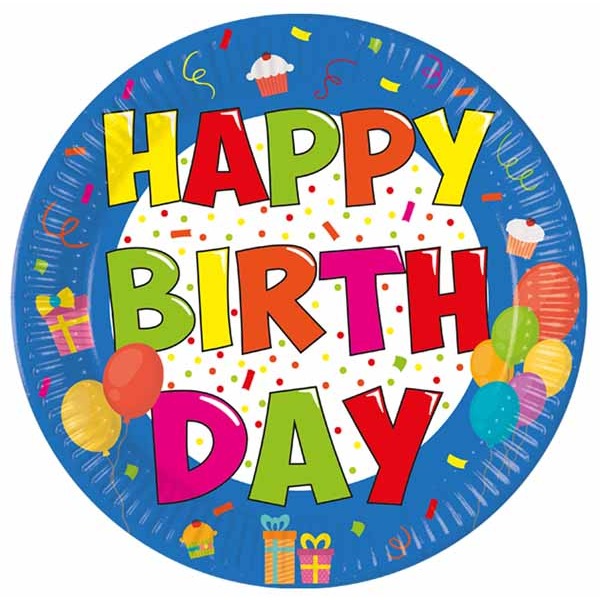 Kokliko Happy Birthday 9-Inch Paper Plates, 8 Count