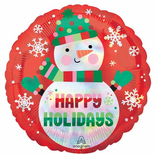 Shimmering Snowman 18-Inch Round Holographic Foil Balloon