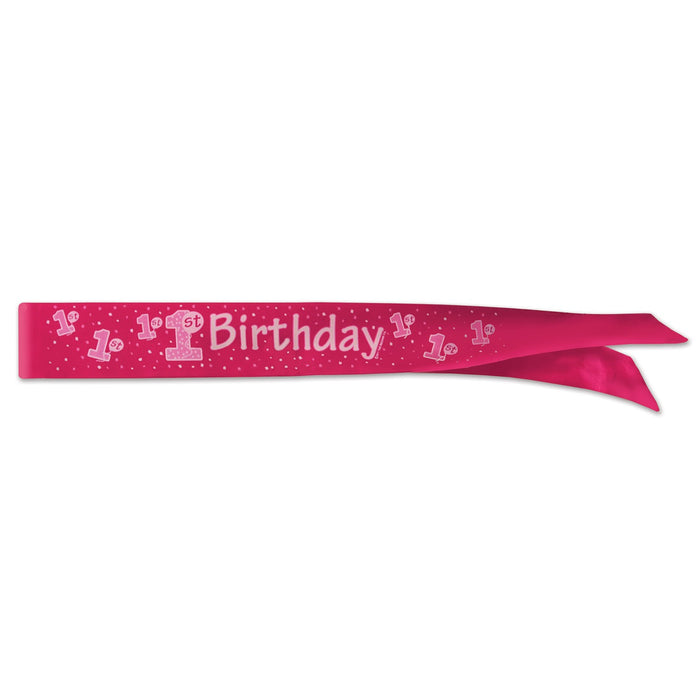 Pink First Birthday Satin Sash, 19¼ x 3 Inches