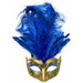 Blue and Gold Venetian Feather Mask
