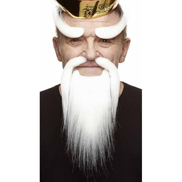 Shaolin Monk White Moustache, Beard and Eyebrows Costume Set