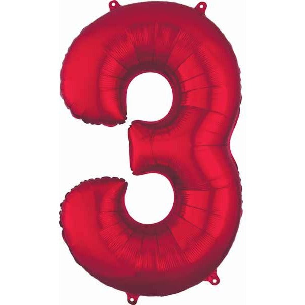 Red Number 3 Foil Balloon, 34 Inch
