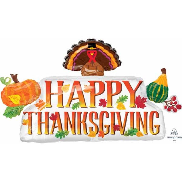 36-Inch Thanksgiving Banner Shaped Foil Balloon