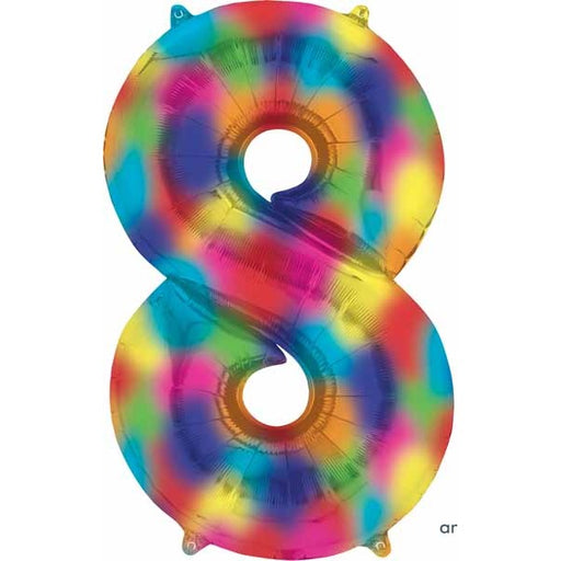 Rainbow Splash Number 8 Balloon, 34 Inch