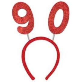 Red Glittered 90th Birthday Bopper Headband
