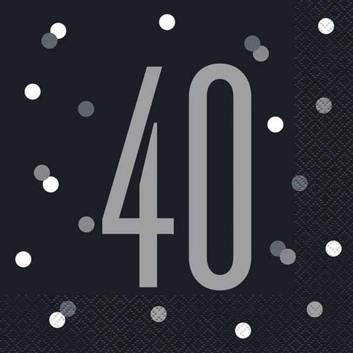 Black & Silver 40th Birthday Luncheon Napkins, 16 Pack